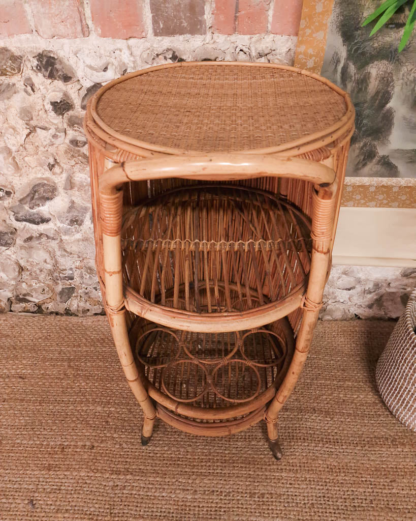 Italian Mid Century Bamboo Cocktail Bar Trolley Cart