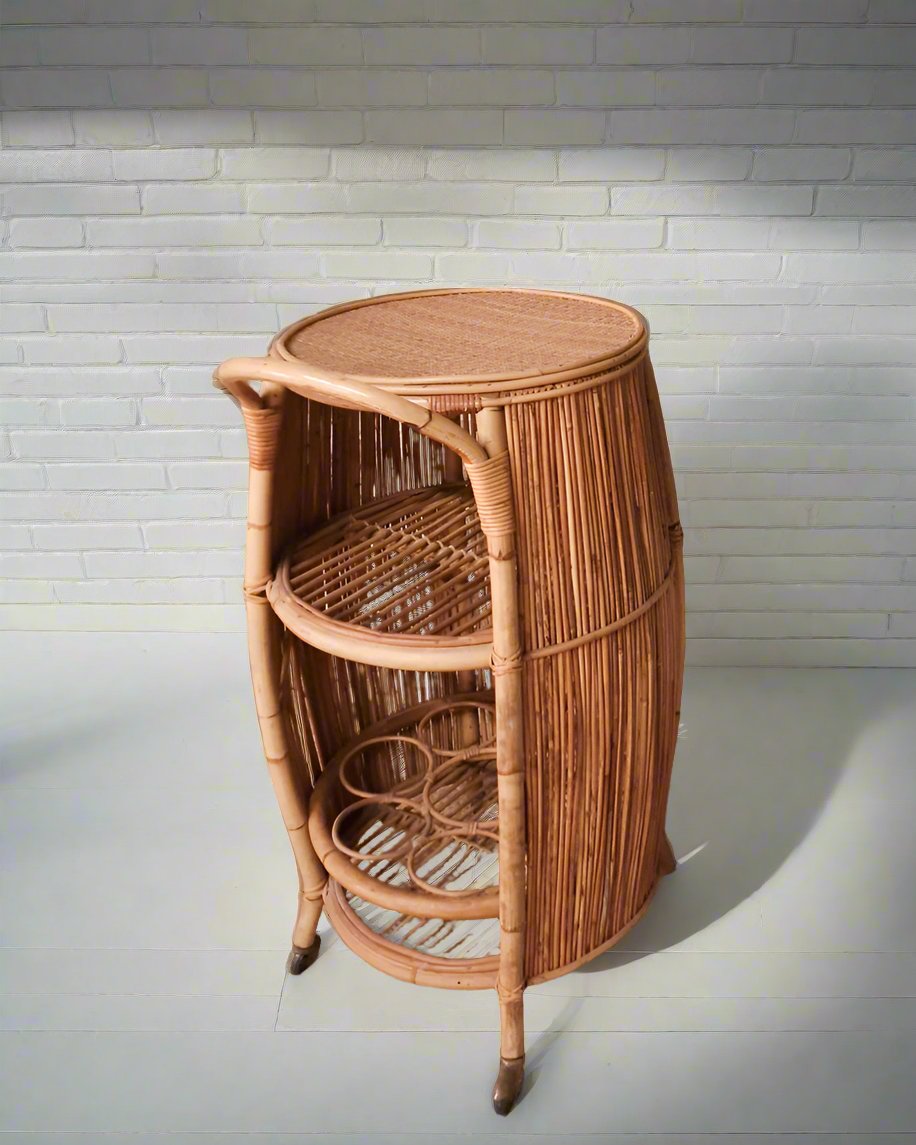 Italian Mid Century Bamboo Cocktail Bar Trolley Cart