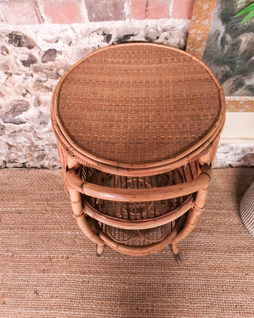 Italian Mid Century Bamboo Cocktail Bar Trolley Cart