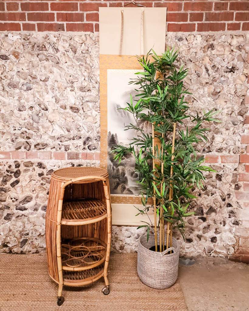 Italian Mid Century Bamboo Cocktail Bar Trolley Cart