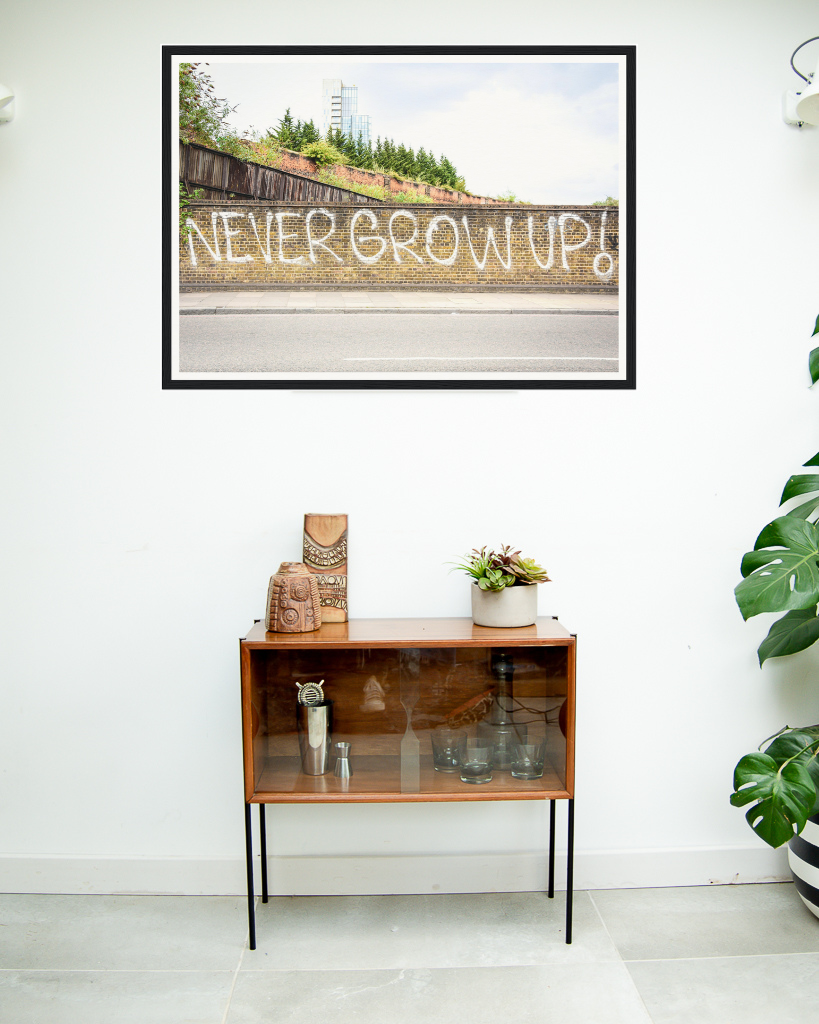 Never Grow Up Wooden Framed Poster