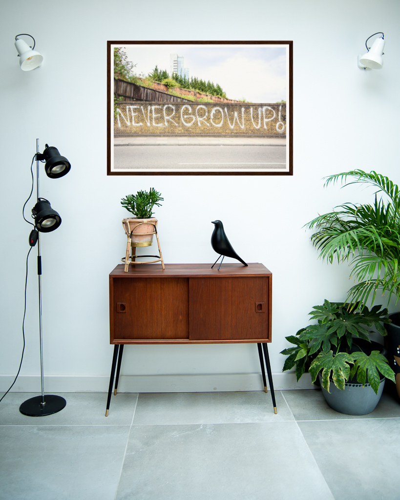 Never Grow Up Wooden Framed Poster