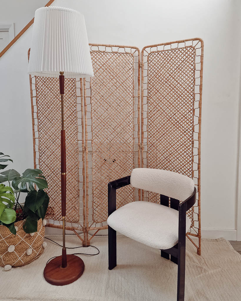 Mid Century Teak & Brass Standard Floor Lamp inc. Shade