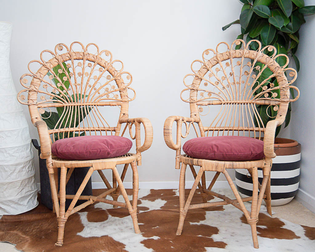 Boho Peacock Victorian Wicker Chairs