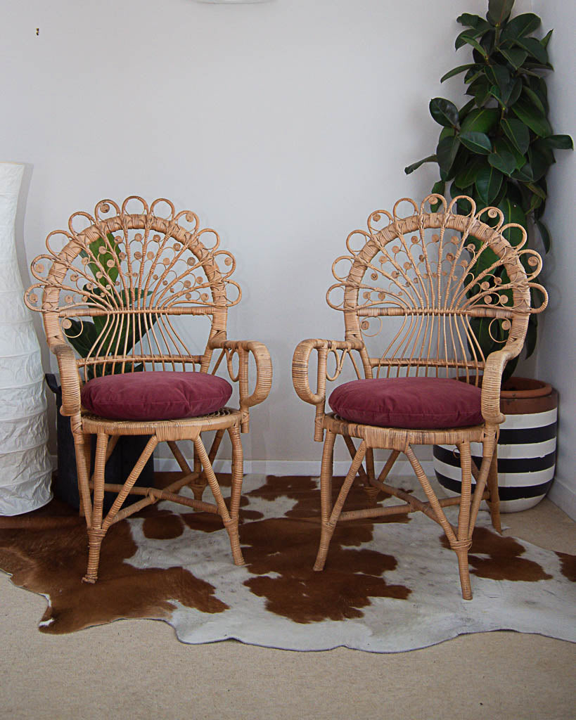 Boho Peacock Victorian Wicker Chairs