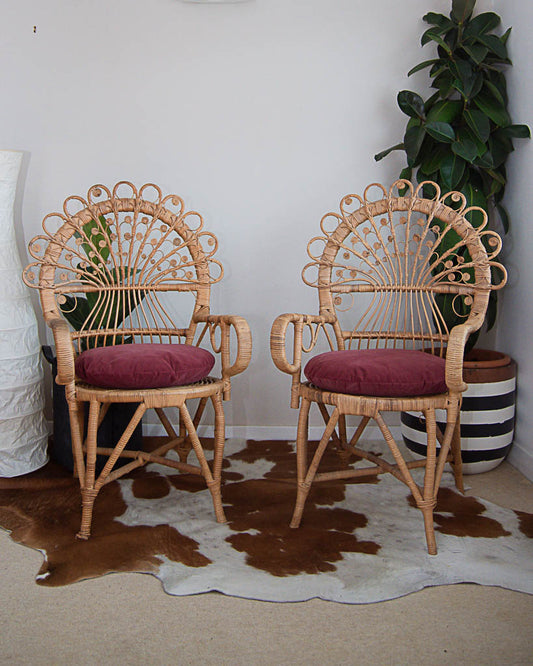 Boho Peacock Victorian Wicker Chairs