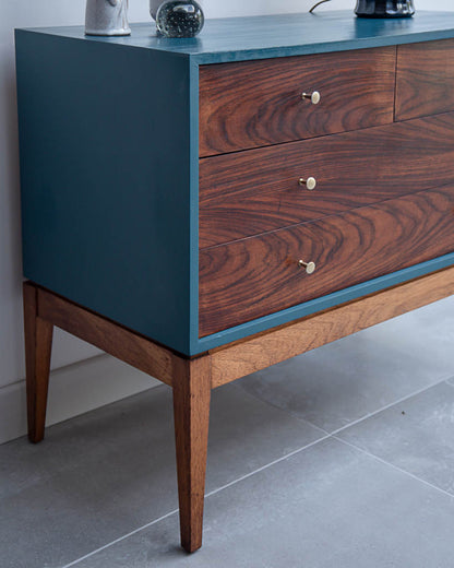 Mid Century Teal Blue, Rosewood & Teak Drawers