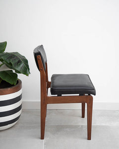 Mid Century Teak & Black Leatherette Dining Chairs