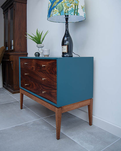Mid Century Teal Blue, Rosewood & Teak Drawers