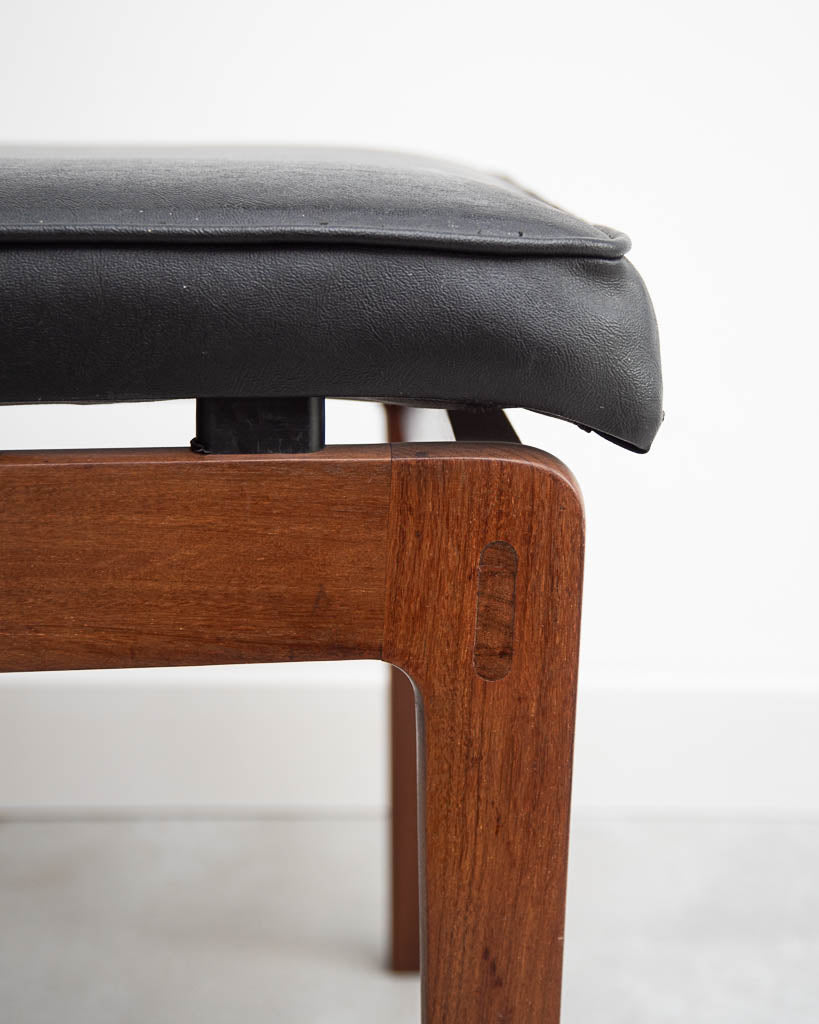 Mid Century Teak & Black Leatherette Dining Chairs