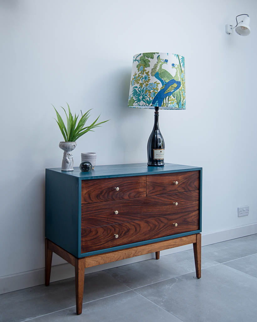 Mid Century Teal Blue, Rosewood & Teak Drawers