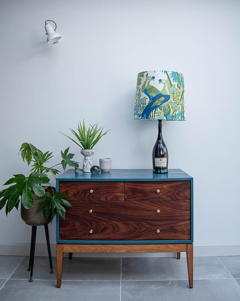 Mid Century Teal Blue, Rosewood & Teak Drawers