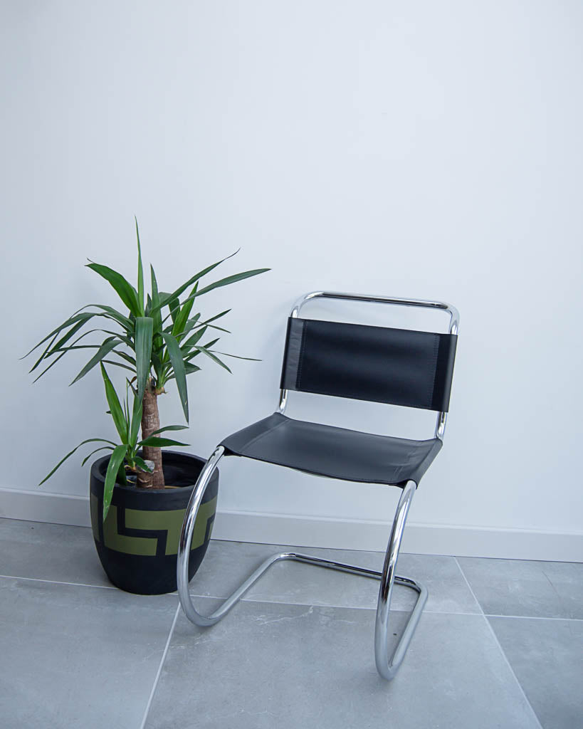 Mid Century Bauhaus Style Black Leatherette Chairs