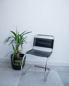 Mid Century Bauhaus Style Black Leatherette Chairs
