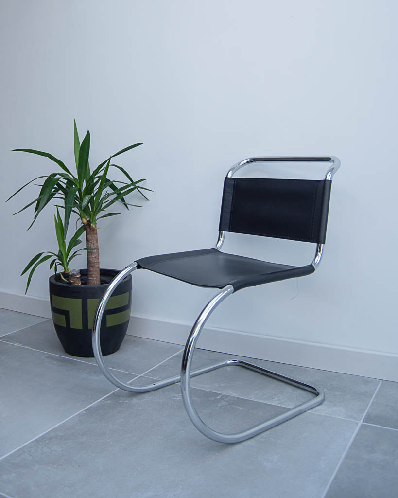 Mid Century Bauhaus Style Black Leatherette Chairs
