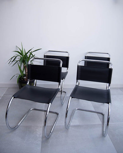 Mid Century Bauhaus Style Black Leatherette Chairs