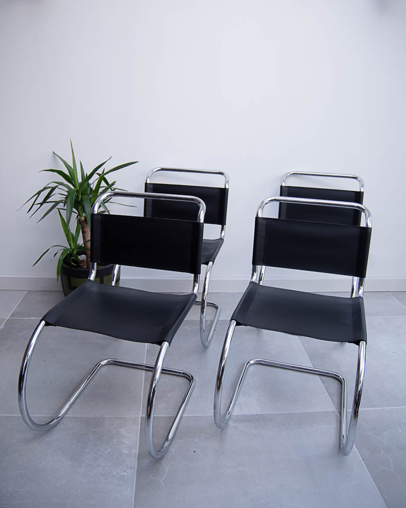 Mid Century Bauhaus Style Black Leatherette Chairs