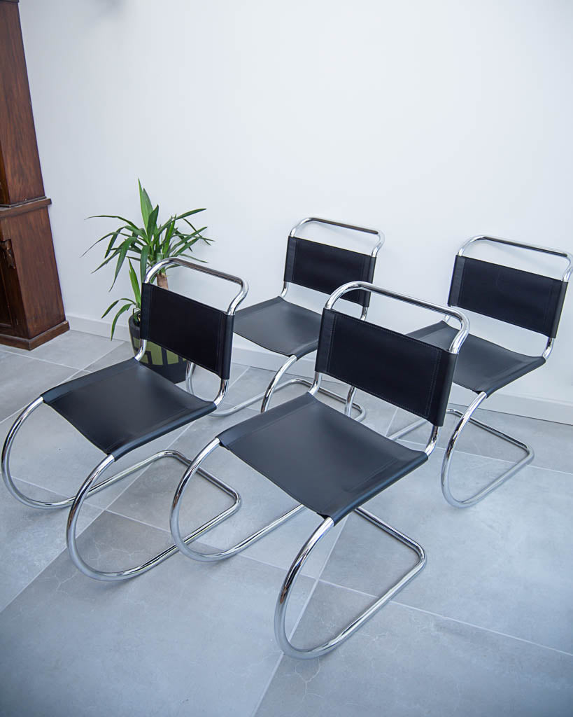 Mid Century Bauhaus Style Black Leatherette Chairs