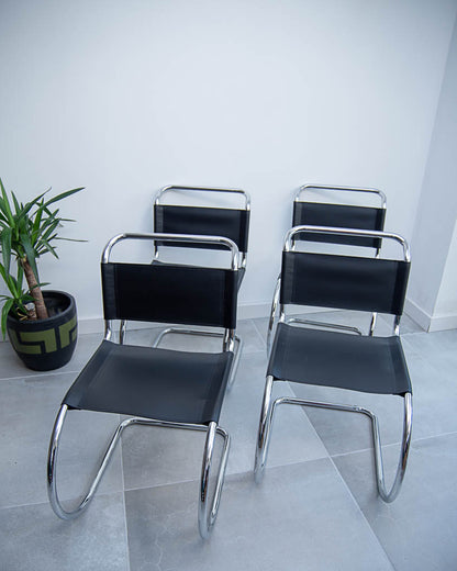 Mid Century Bauhaus Style Black Leatherette Chairs
