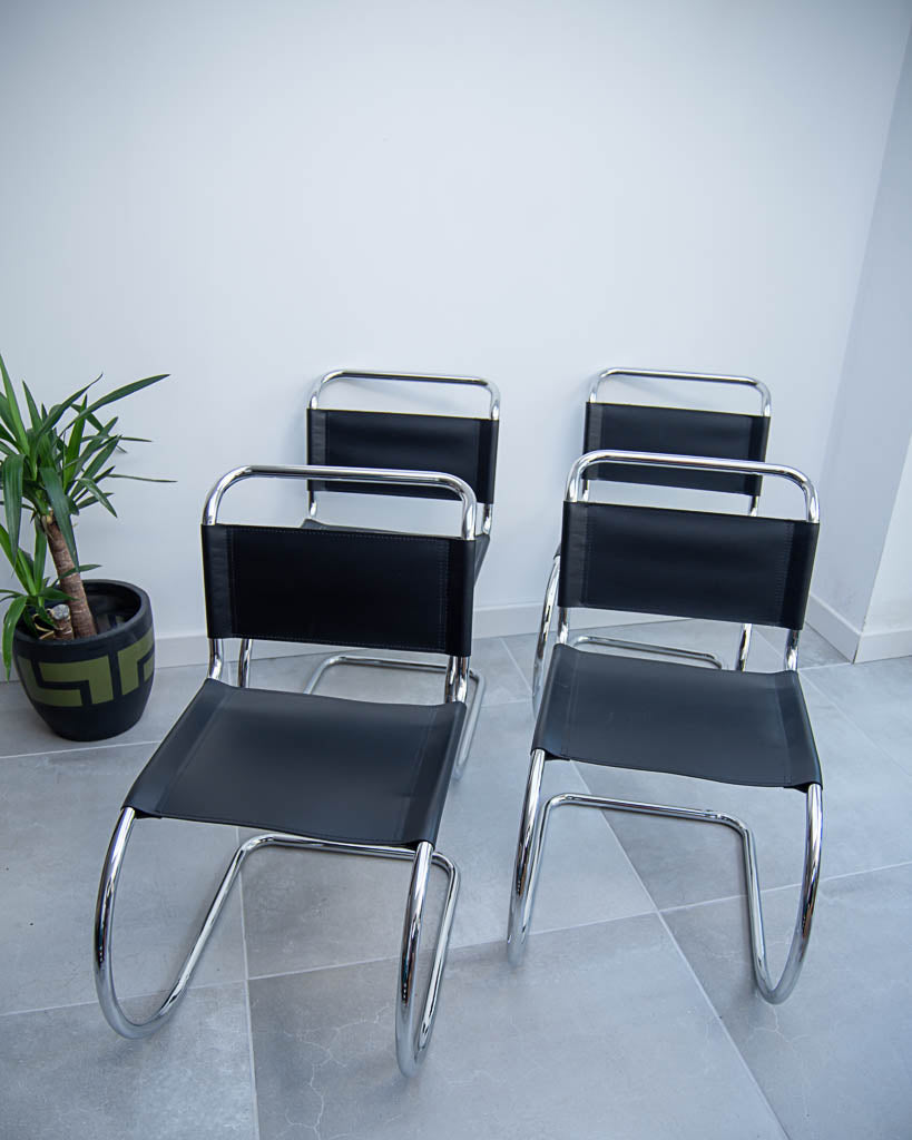 Mid Century Bauhaus Style Black Leatherette Chairs