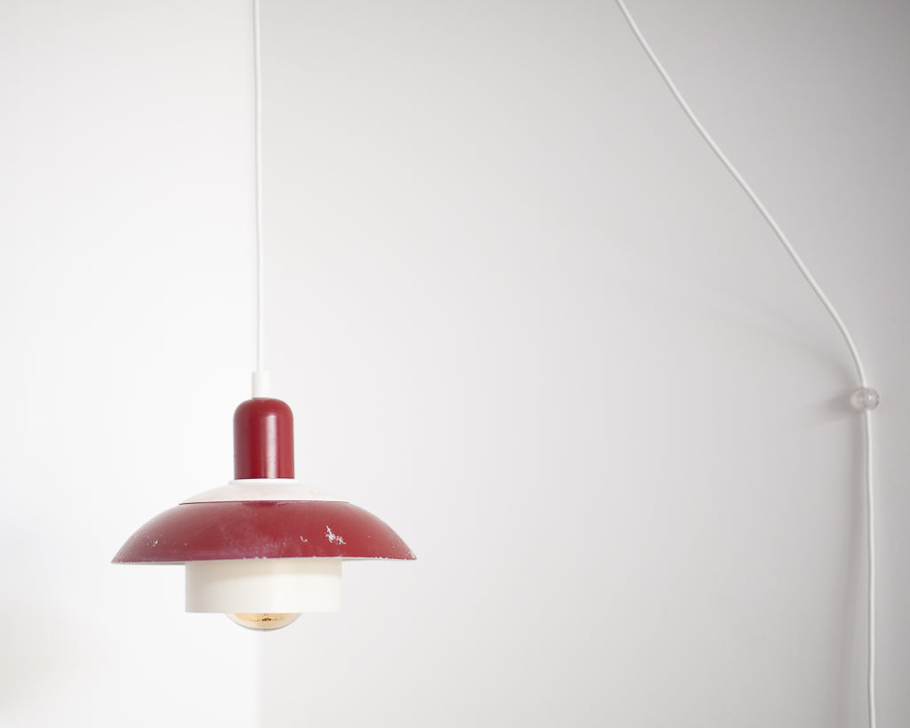 Vintage Plug & Hang Pendant Light Red & White