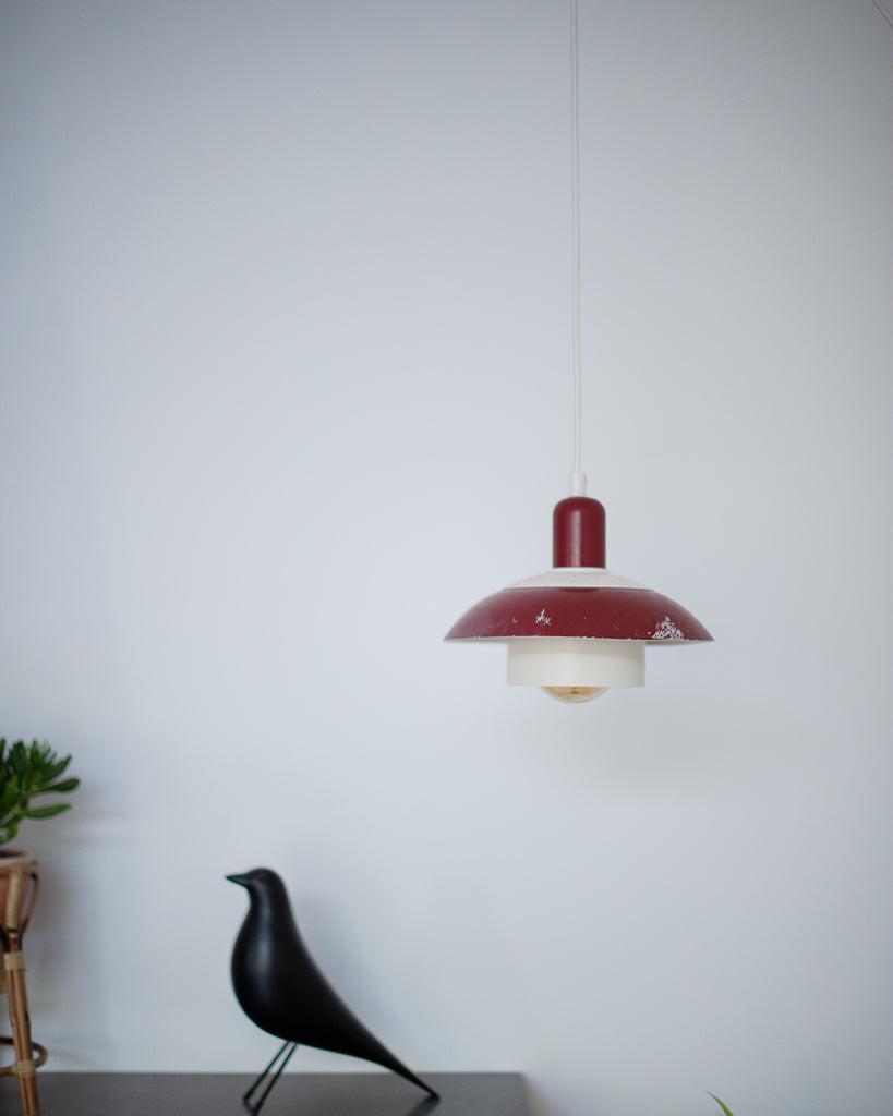 Vintage Plug & Hang Pendant Light Red & White