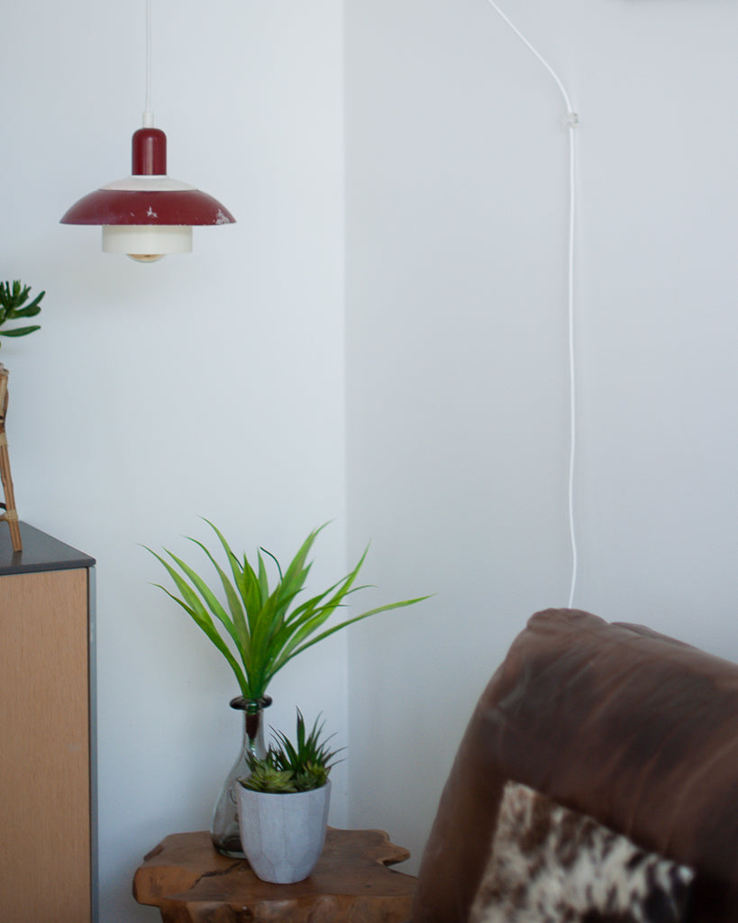 Vintage Plug & Hang Pendant Light Red & White
