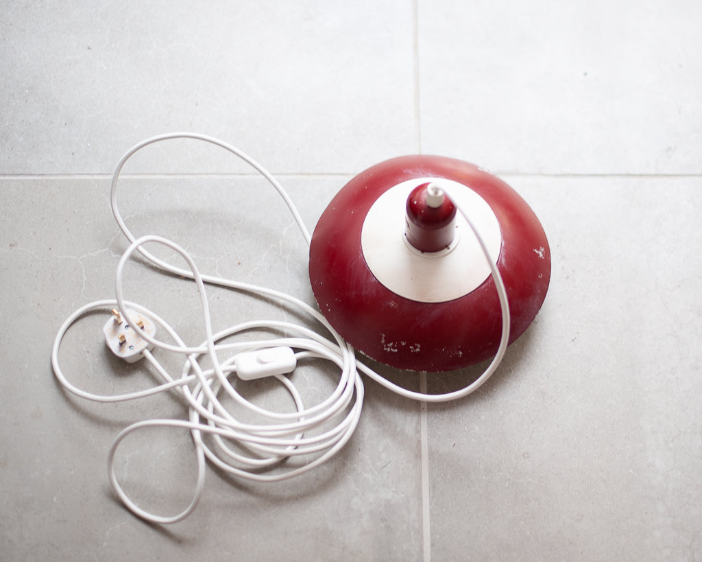 Vintage Plug & Hang Pendant Light Red & White