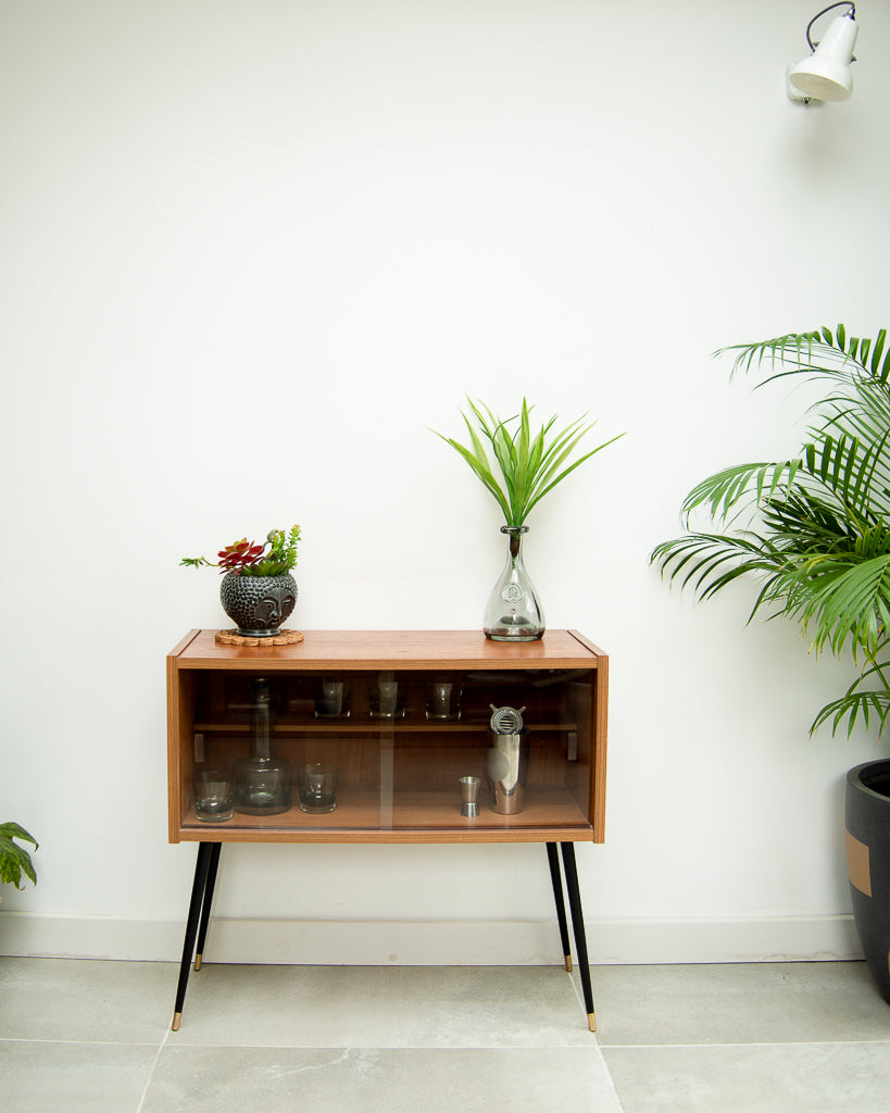Mid Century Small Cocktail Cabinet / Sideboard (Glass Door)