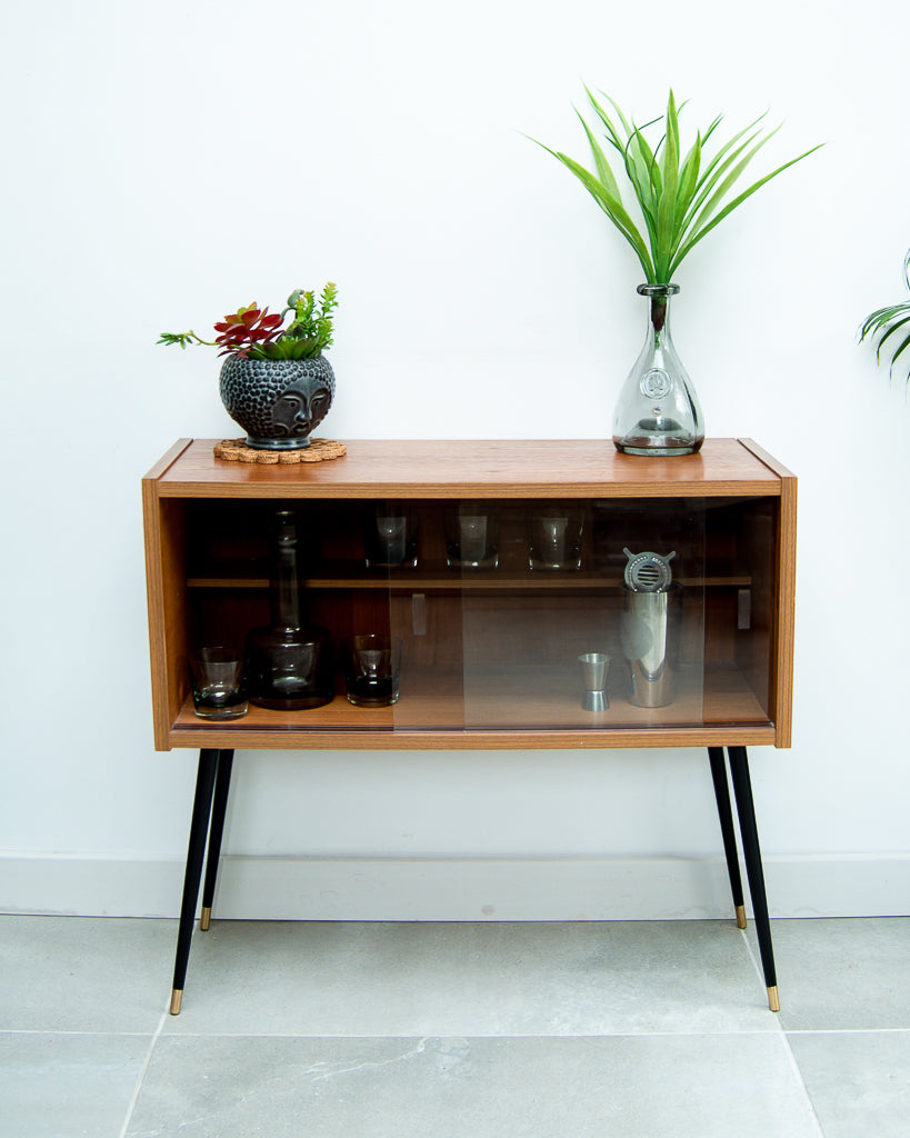 Mid Century Small Cocktail Cabinet / Sideboard (Glass Door)