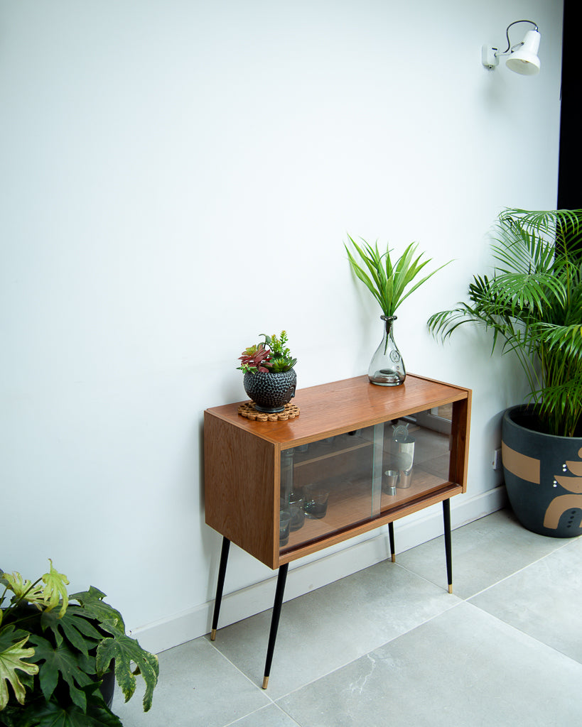 Mid Century Small Cocktail Cabinet / Sideboard (Glass Door)
