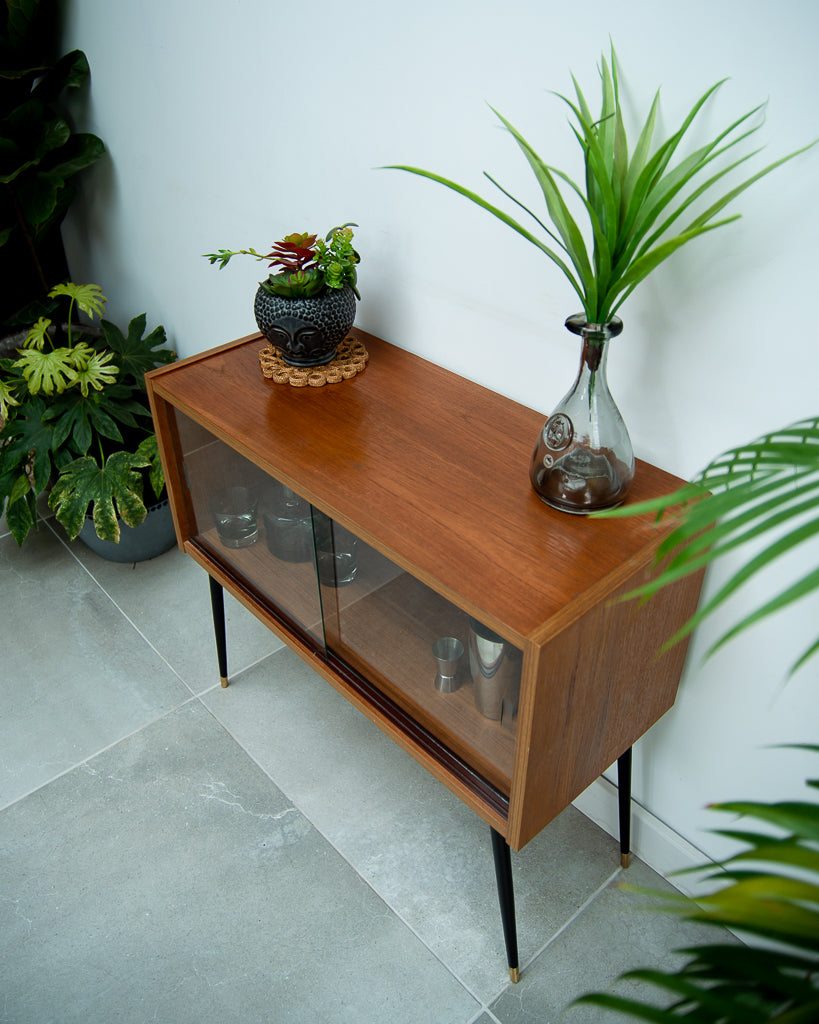 Mid Century Small Cocktail Cabinet / Sideboard (Glass Door)