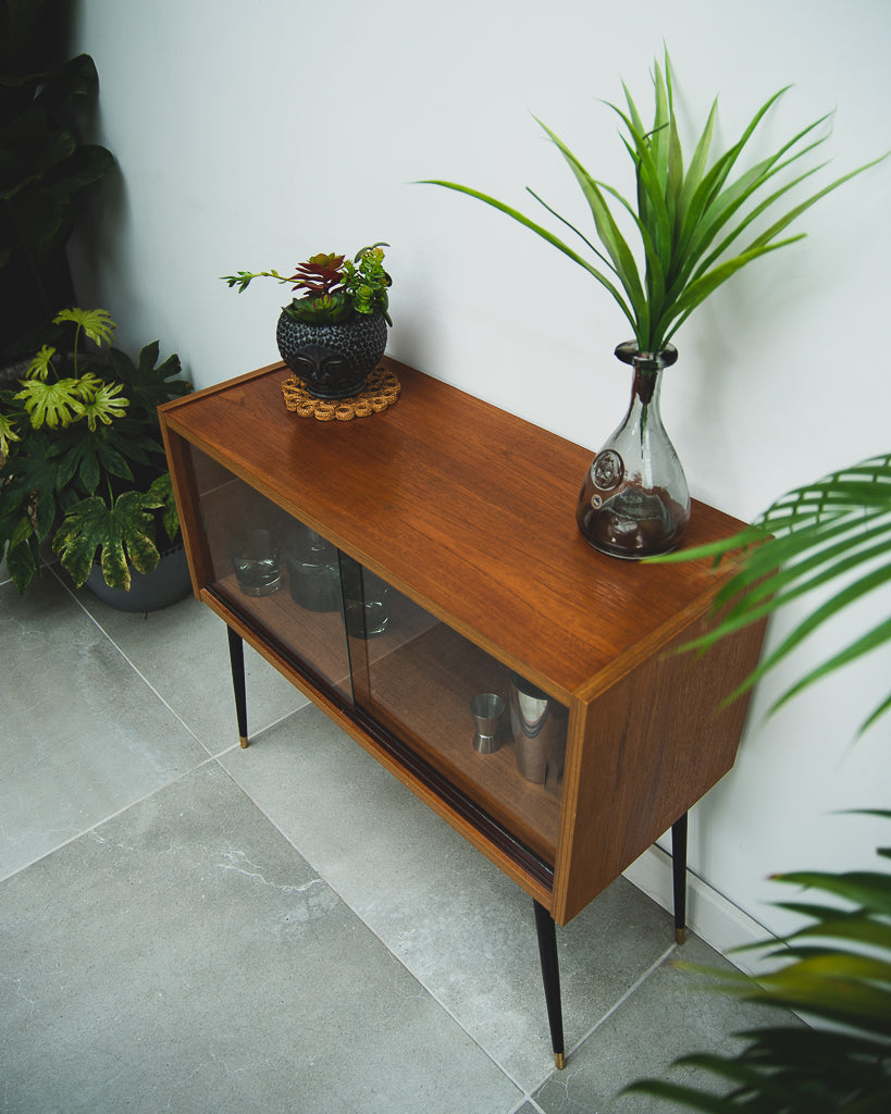 Mid Century Small Cocktail Cabinet / Sideboard (Glass Door)