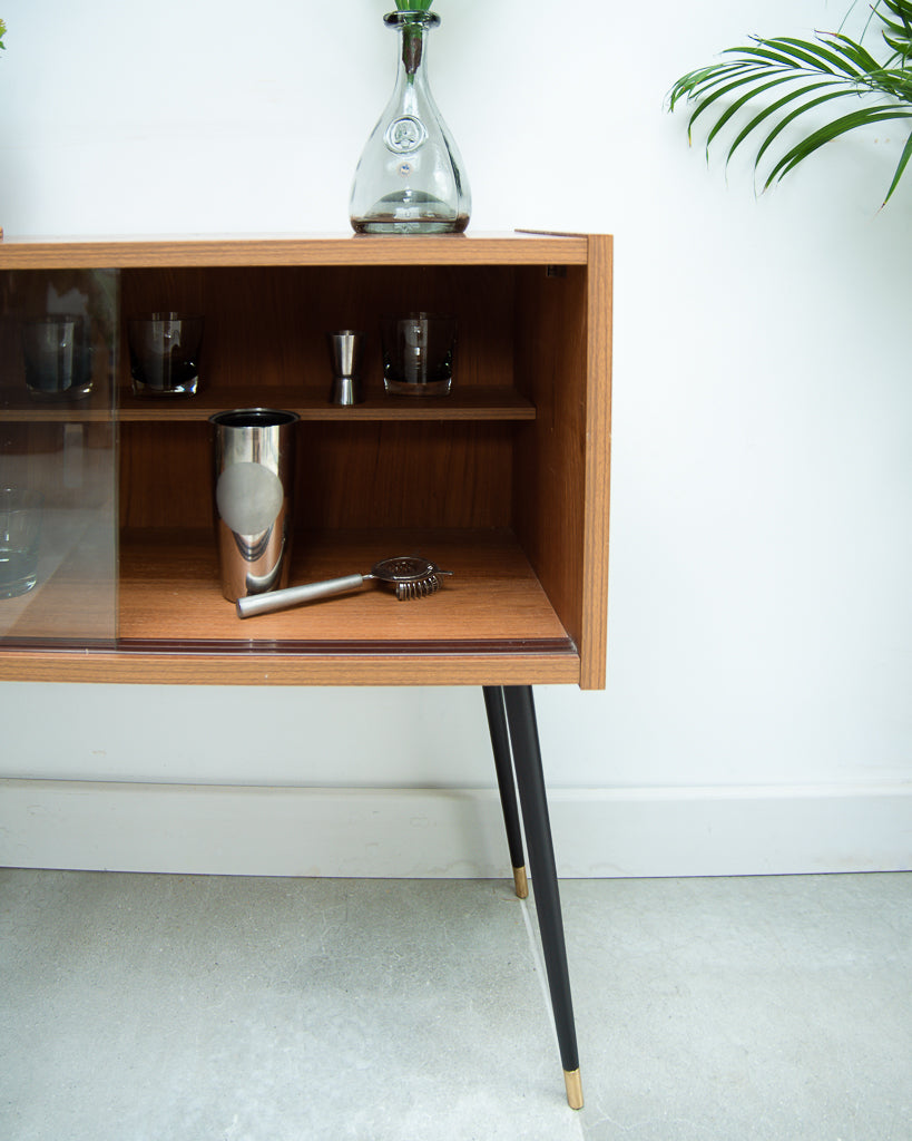 Mid Century Small Cocktail Cabinet / Sideboard (Glass Door)