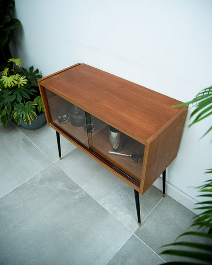 Mid Century Small Cocktail Cabinet / Sideboard (Glass Door)