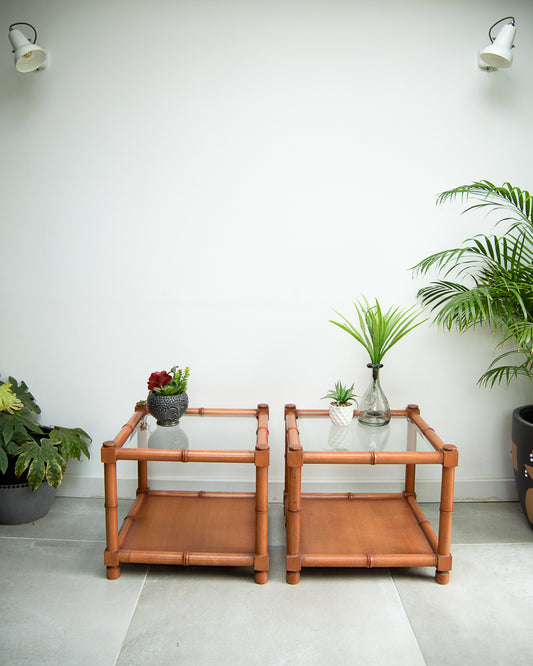 G Plan Bamboo & Glass Side Tables