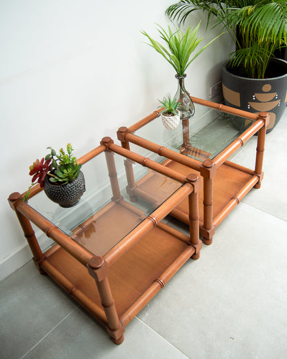 G Plan Bamboo & Glass Side Tables