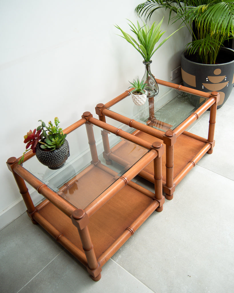 G Plan Bamboo & Glass Side Tables