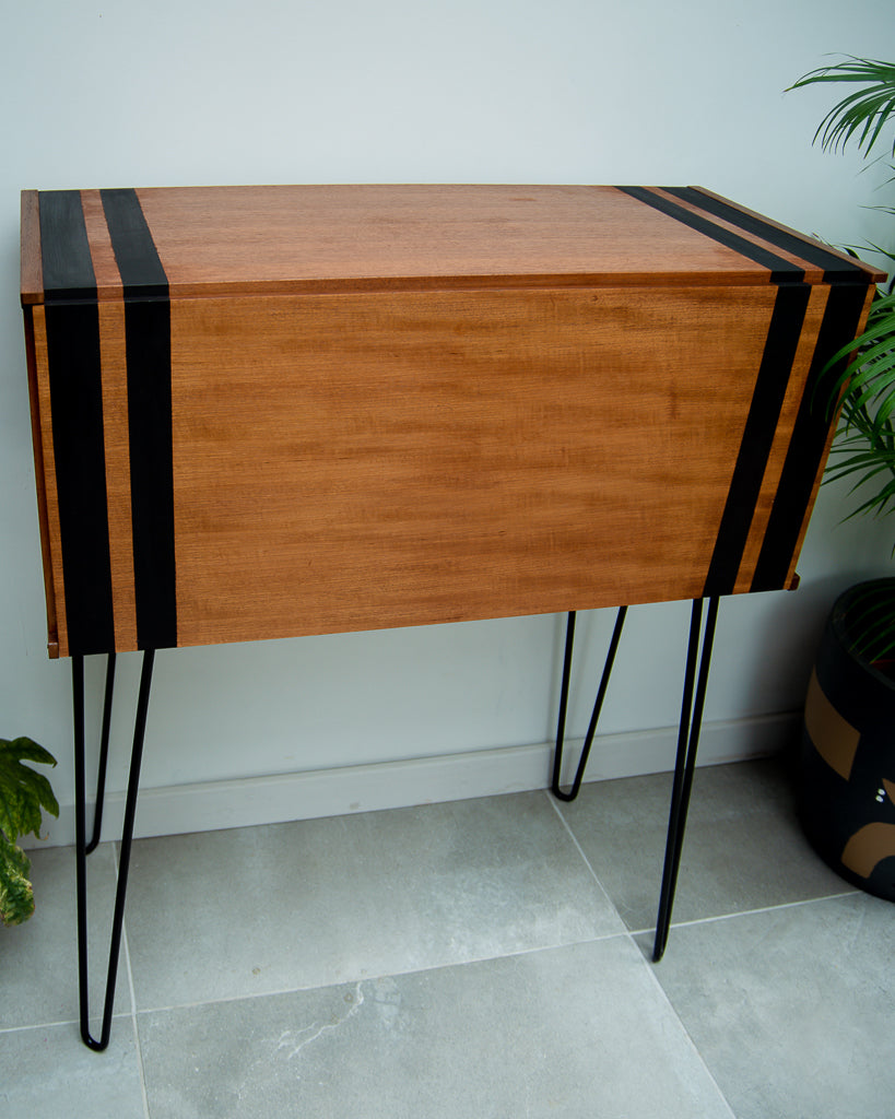 Mid Century Teak Cocktail / Desk Cabinet (Double Stripes)