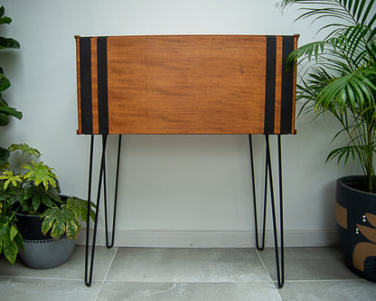 Mid Century Teak Cocktail / Desk Cabinet (Double Stripes)