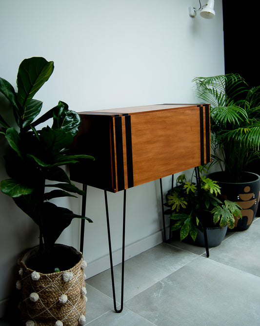 Mid Century Teak Cocktail / Desk Cabinet (Double Stripes)