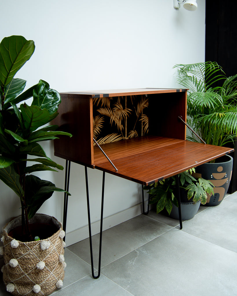 Mid Century Teak Cocktail / Desk Cabinet (Double Stripes)