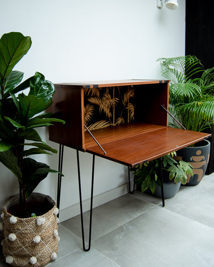 Mid Century Teak Cocktail / Desk Cabinet (Double Stripes)