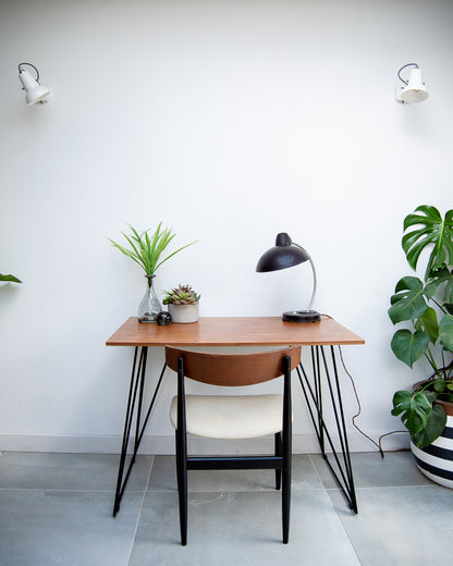 Vintage Reclaimed Teak Wire Frame Legs Desk