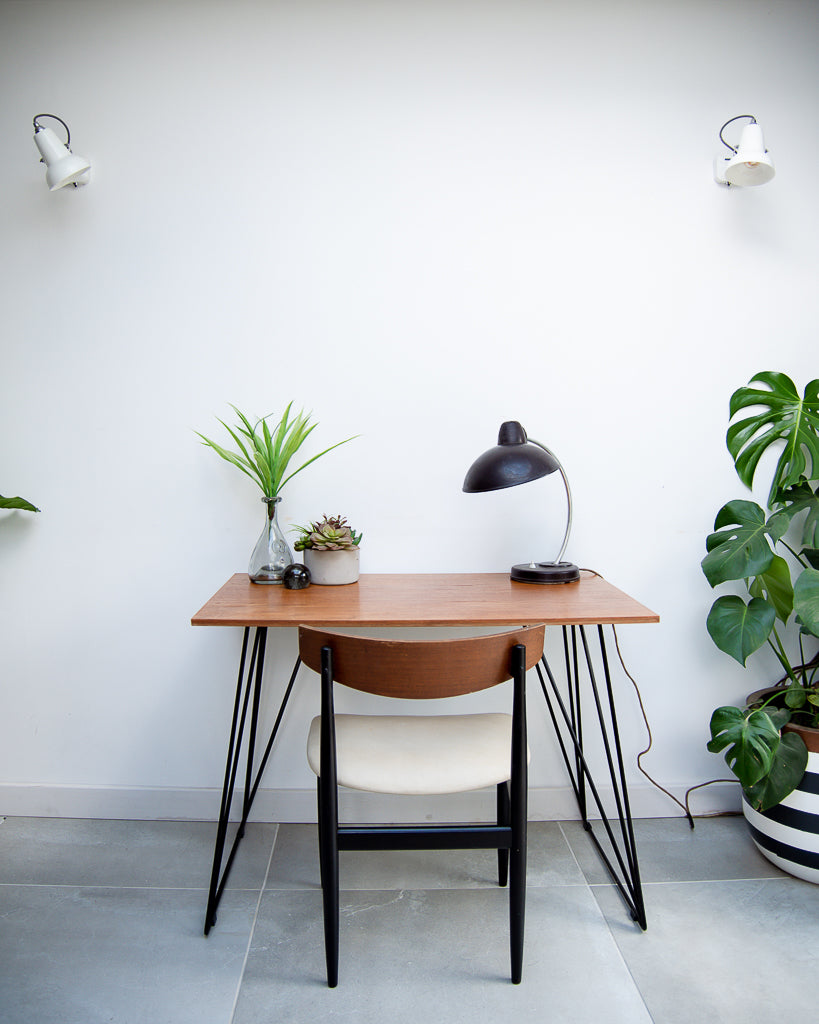 Vintage Reclaimed Teak Wire Frame Legs Desk