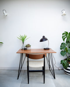 Vintage Reclaimed Teak Wire Frame Legs Desk