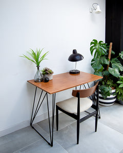 Vintage Reclaimed Teak Wire Frame Legs Desk