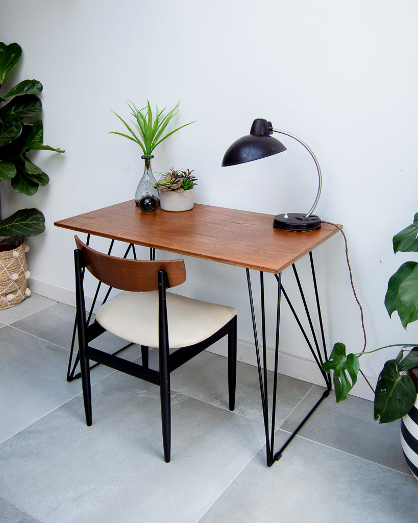Vintage Reclaimed Teak Wire Frame Legs Desk
