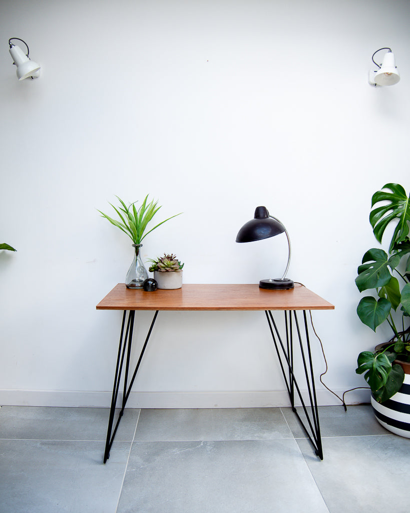 Vintage Reclaimed Teak Wire Frame Legs Desk