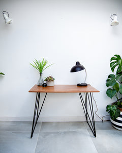 Vintage Reclaimed Teak Wire Frame Legs Desk
